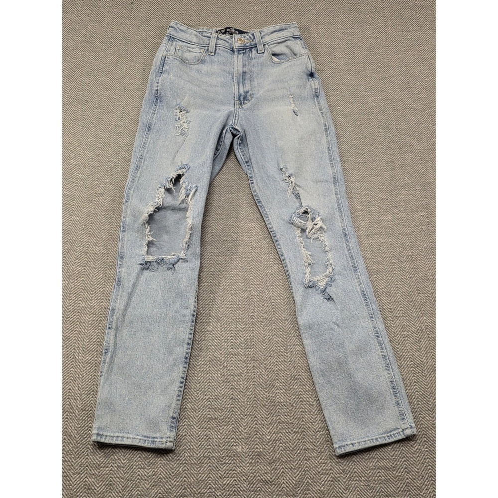 Hollister Ultra High Rise Mom Jeans Light Wash Distressedβ Ripped Denim W24S